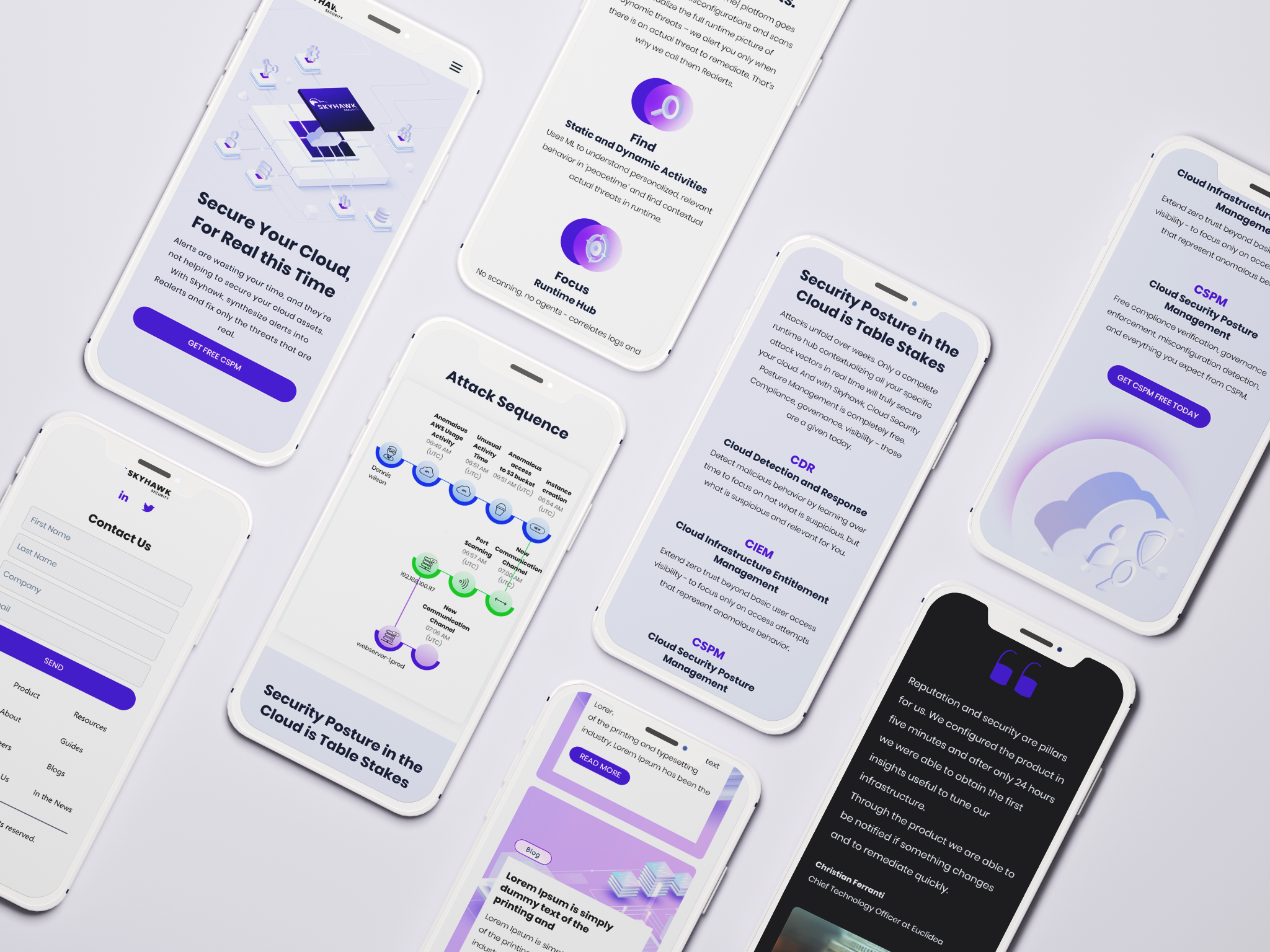 Skyhawk mobile website screens