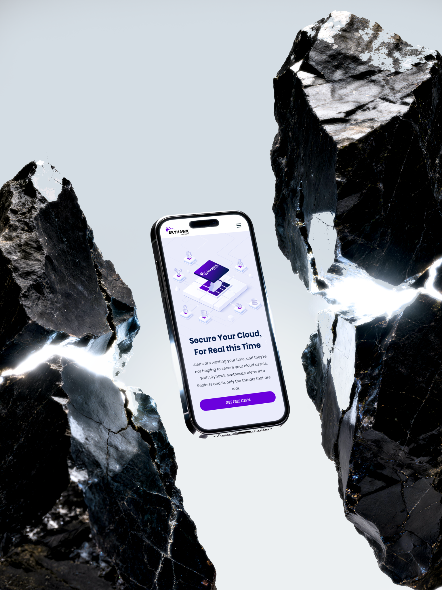 Skyhawk mobile website between black stone forms