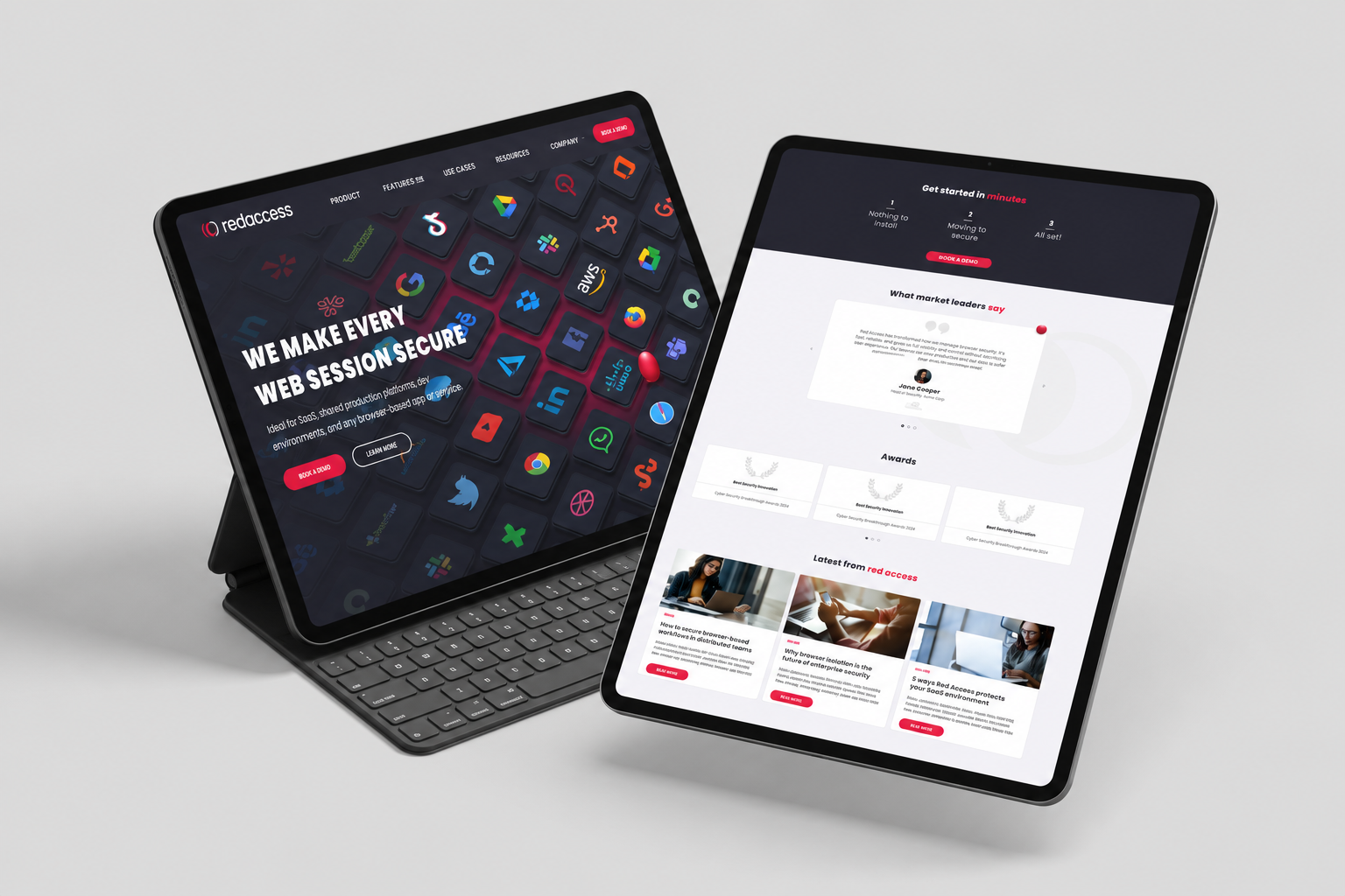 Red Access website displayed on tablets